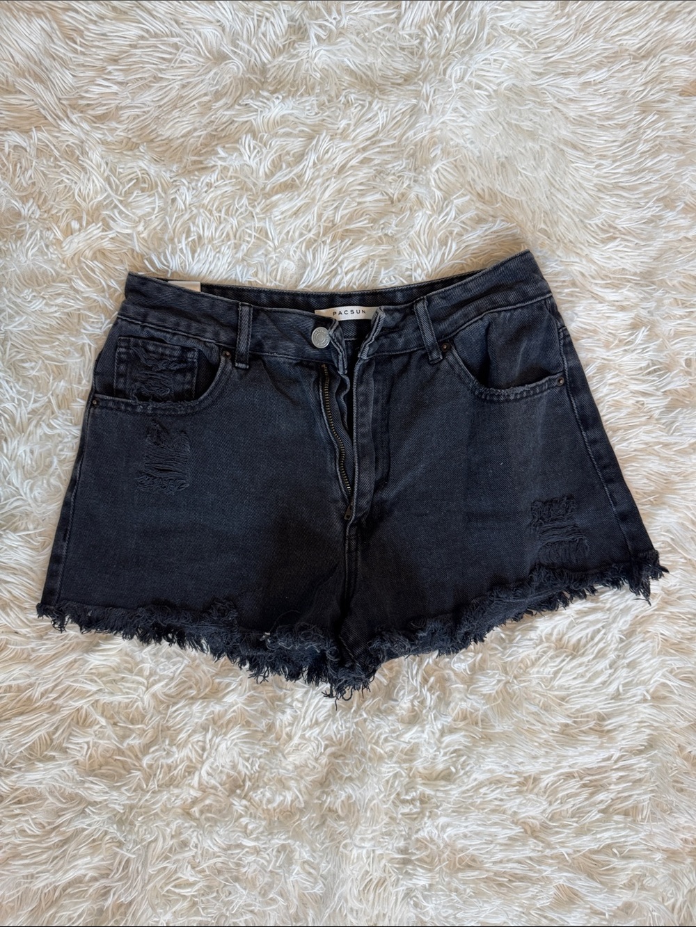 PacSun Black Distressed Frayed Hem Denim Shorts